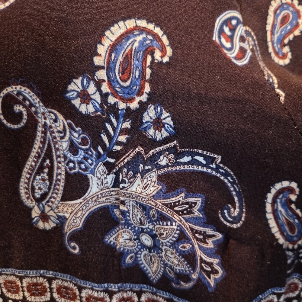 Knox Rose XL Boho Paisley Print Long Sleeve Shift Dress Brown Blue - Picture 7 of 14